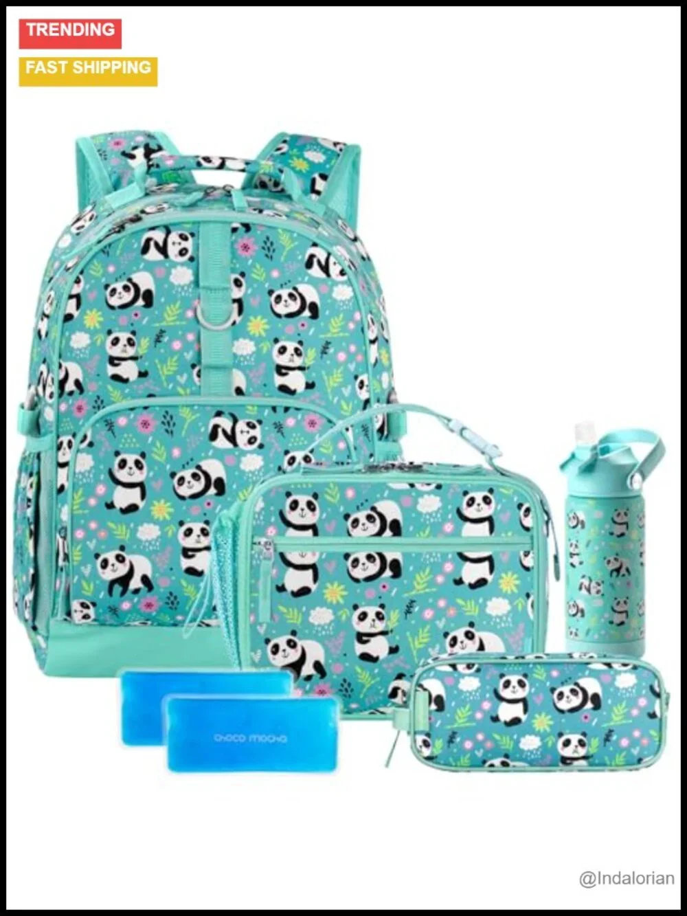 Panda Backpack Set for Girls with Lunch Box & Water Bottle